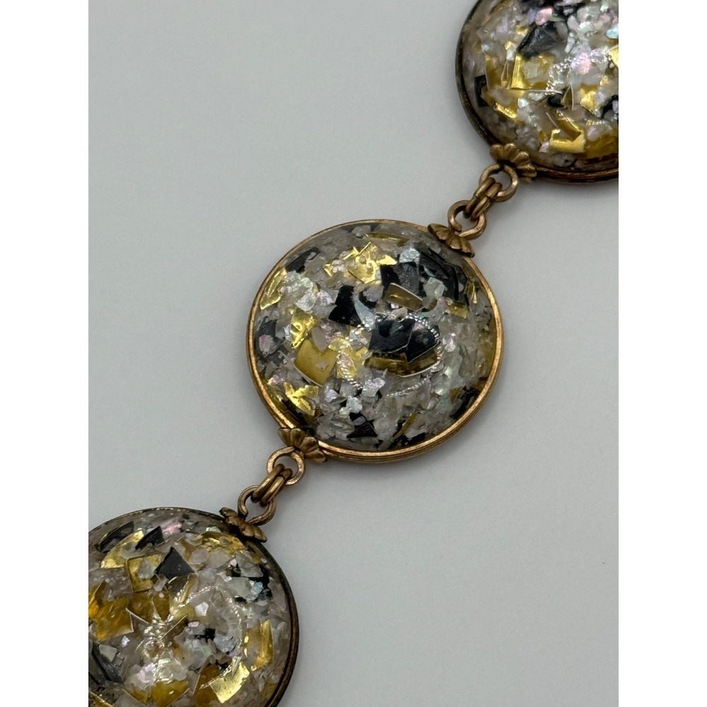 Vintage Confetti Lucite Bracelet Gold Tone